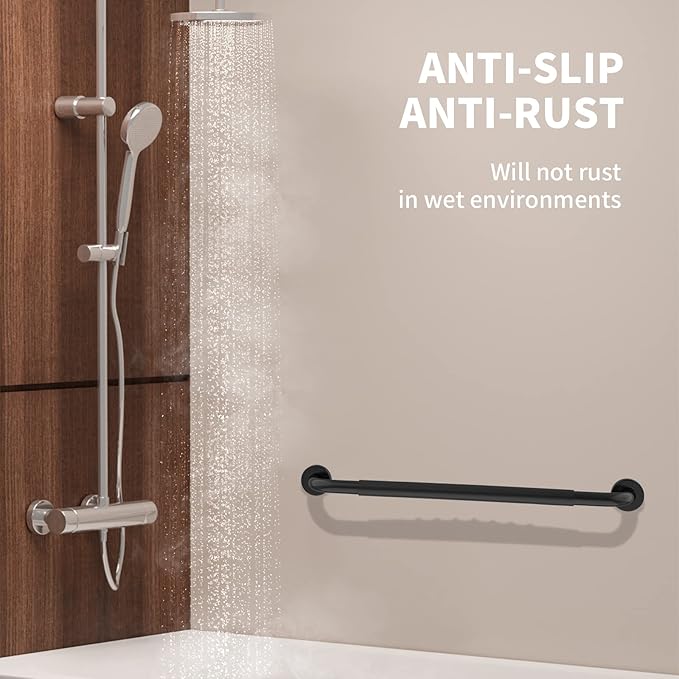 32 Inch Shower Grab Bar w/Anti Slip Rubber Grip, Munzong Black Stainless Steel - Image 5