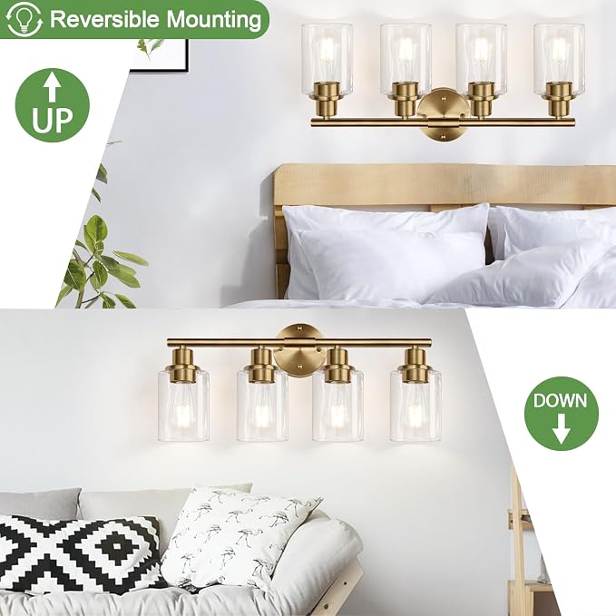 4-Light Bathroom Light Fixtures, Brushed Brass Modern Vanity Lights - Image 8