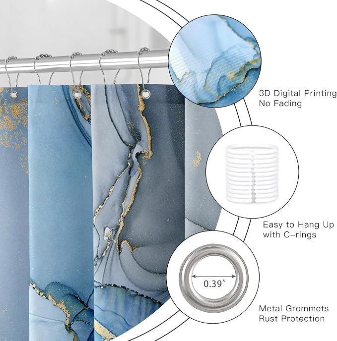 Extra Long Shower Curtain 72 x 96 Inch, Modern Luxury Art Ink Fabric Shower - Image 5