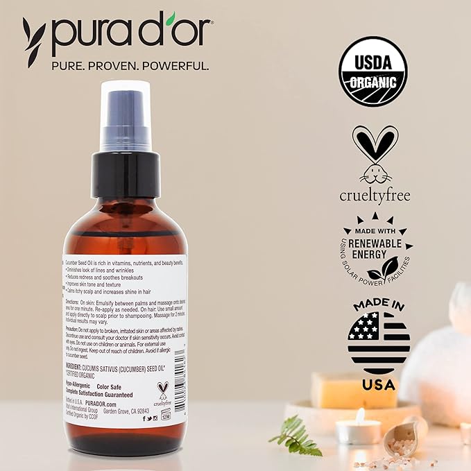 PURA D'OR 4 Oz Organic Cucumber Seed Oil100% Pure USDA Certified Premium Grade - Image 5