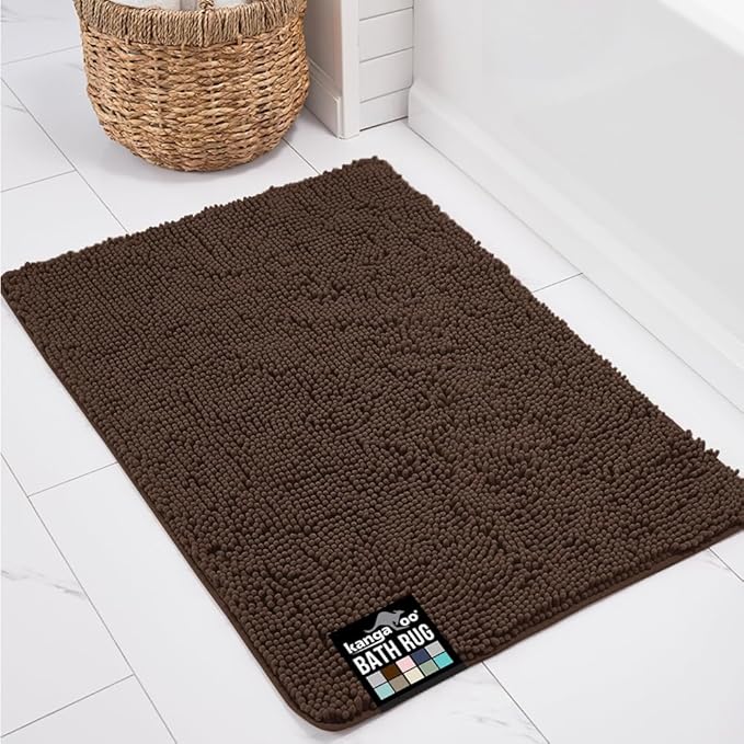 KANGAROO Bathroom Rugs, Chenille Soft Absorbent Bath Rug, Shaggy Shower Mat by Kangaroo