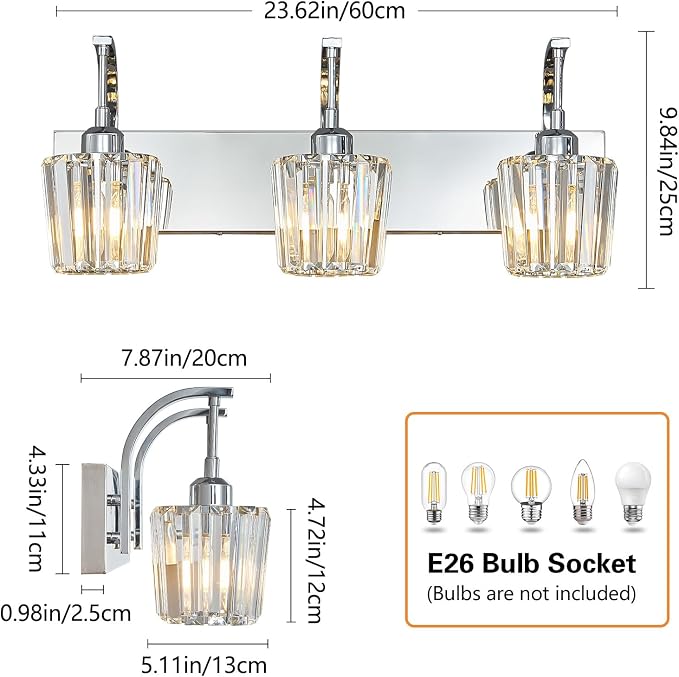Modern Bathroom Vanity Light, 3-Light Chrome Wall Sconce - Image 4