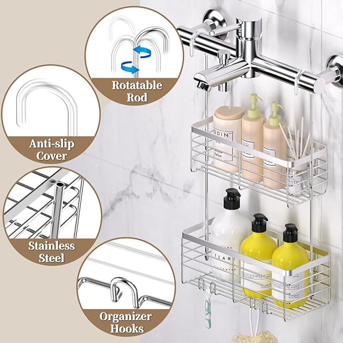 DELLAN Hanging Shower Organizer, 2-Tier Shower Rack - Image 2