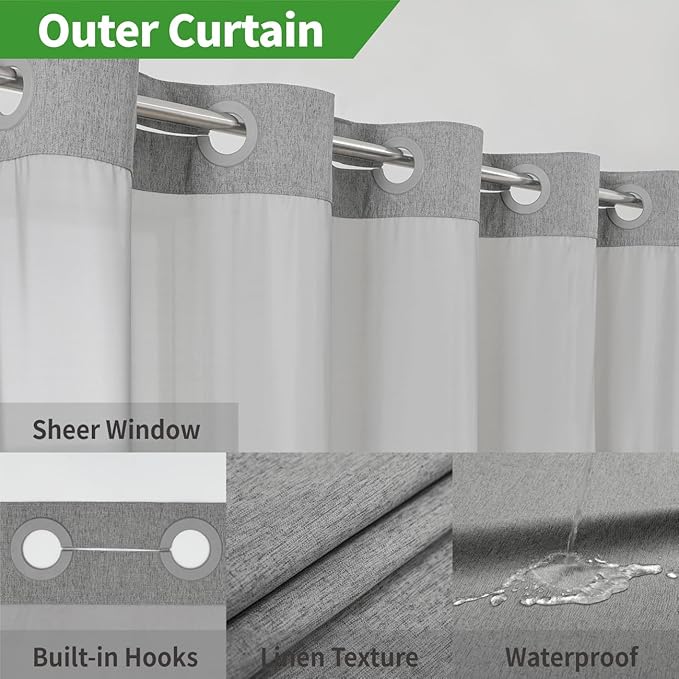 No Hooks Needed Linen Textured Shower Curtain - Image 3