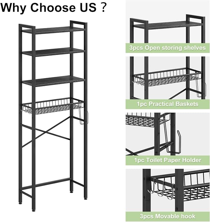 Over-The-Toilet Storage Rack, 4-Tier Bathroom Organizer Shelf Over Toilet - Image 8