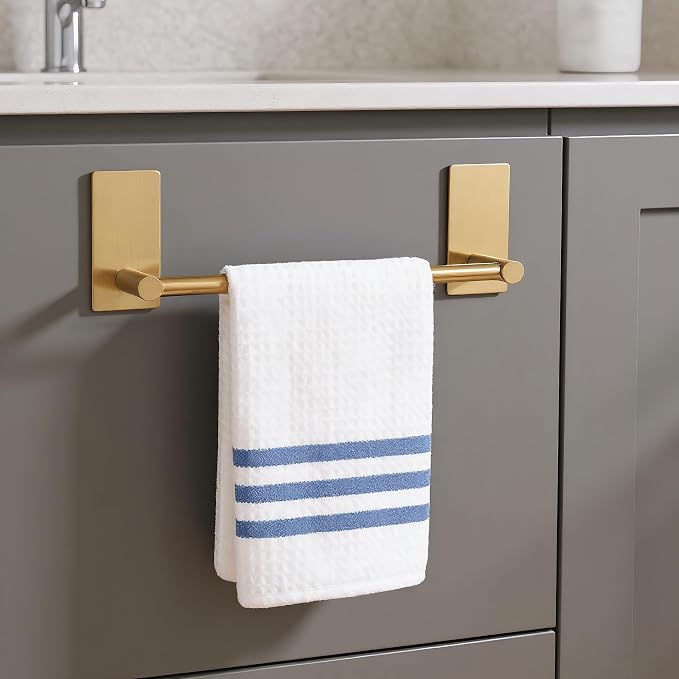 Songtec Gold Towel Bar 12-Inch, Adhesive Stick On Bath Towel Rack No Drill - Image 4