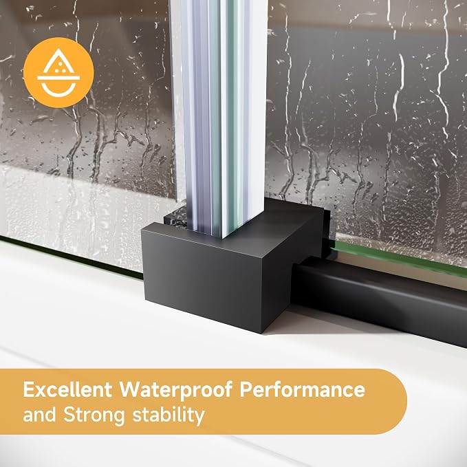 Frameless Sliding Bathtub Door, Matte Black Finish - Image 8
