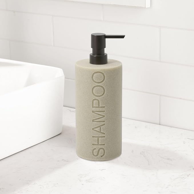 Resin Tan Sandstone Shampoo Engraved Bottle Refillable Pump Dispenser, Durable - Image 3