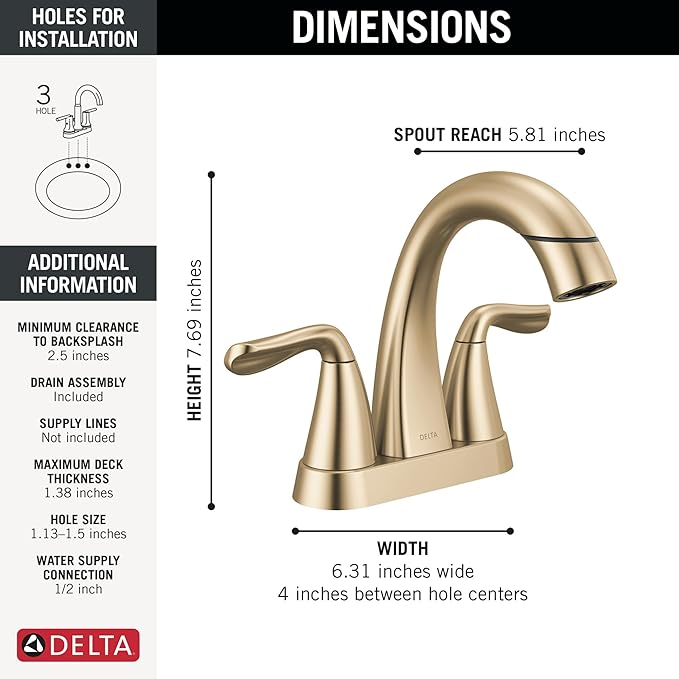 Delta Arvo Pull-Down Centerset Gold Bathroom Sink Faucet, - Image 6