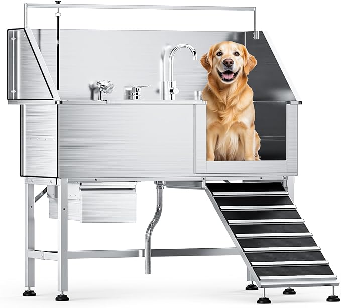 Professional 56" Dog Washing Station, 304 Stainless Steel Dog Bathing Station by DYTREND