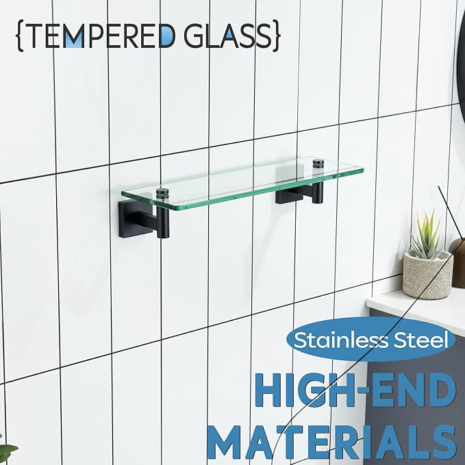 KOKOSIRI Bathroom Shelves Glass Floating Shelf 16-Inch - Image 7
