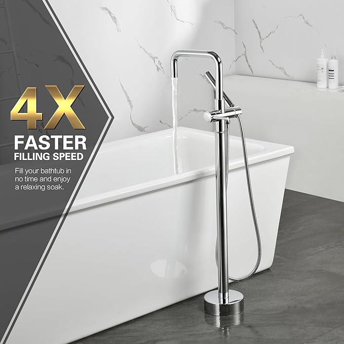 sumerain Freestanding Bathtub Faucet, Modern Floor Mounted Tub Faucet - Image 4