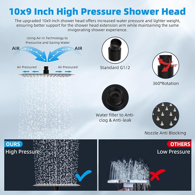 Hibbent All Metal 10'' Dual Filtered Rainfall Shower Head Combo, High Pressure - Image 6