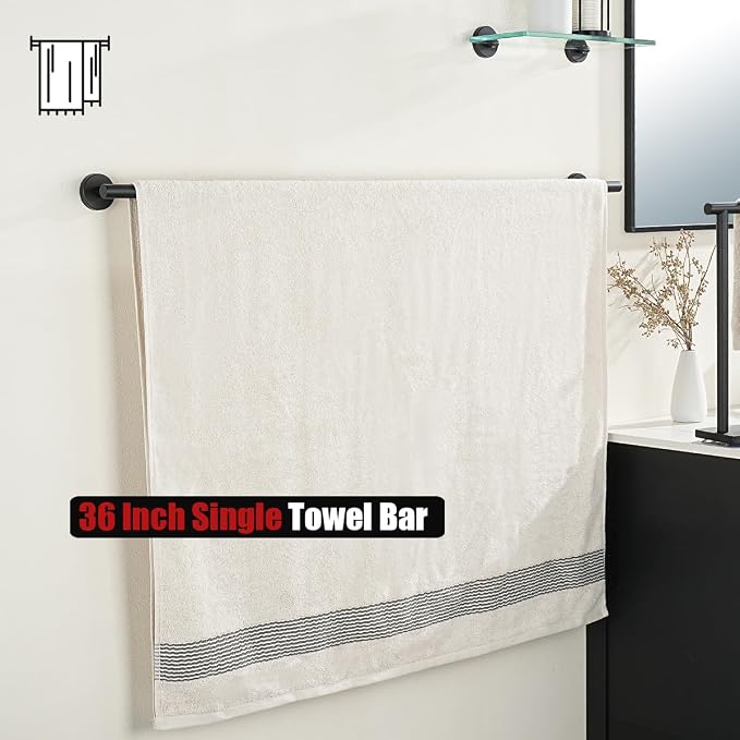 JQK Bath Towel Bar Black, 39 Inch 304 Stainless Steel Thicken 1mm Single Towel - Image 5
