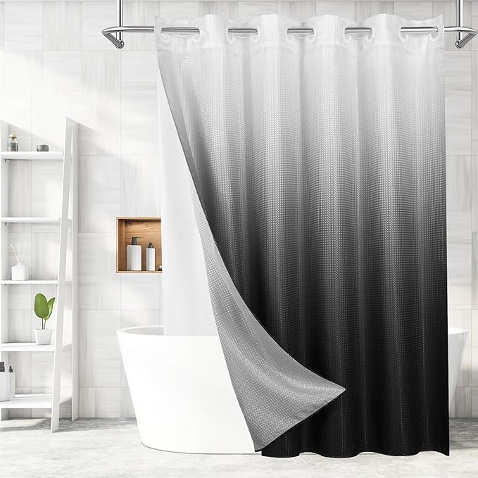 MitoVilla Black Ombre Long Shower Curtain Liner Set 72 x 80, No Hooks Needed 80 by MitoVilla