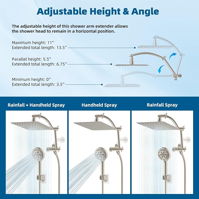 Hibbent All Metal Shower Head, 10 Sprays, Showerhead Holder, Brushed Nickel - Image 6