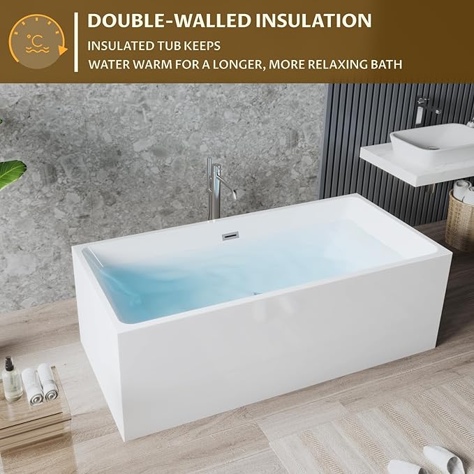 67" Acrylic Freestanding Bathtub, Contemporary Soaking Tub - Image 3