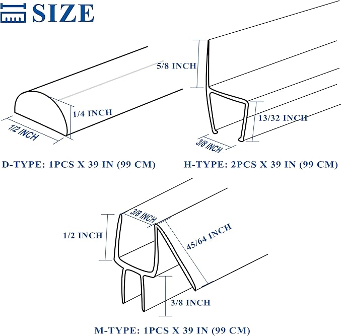 Frameless Shower Door Seal Set, 4 Pack x 39" HDM Glass Shower Door Bottom Seal - Image 3