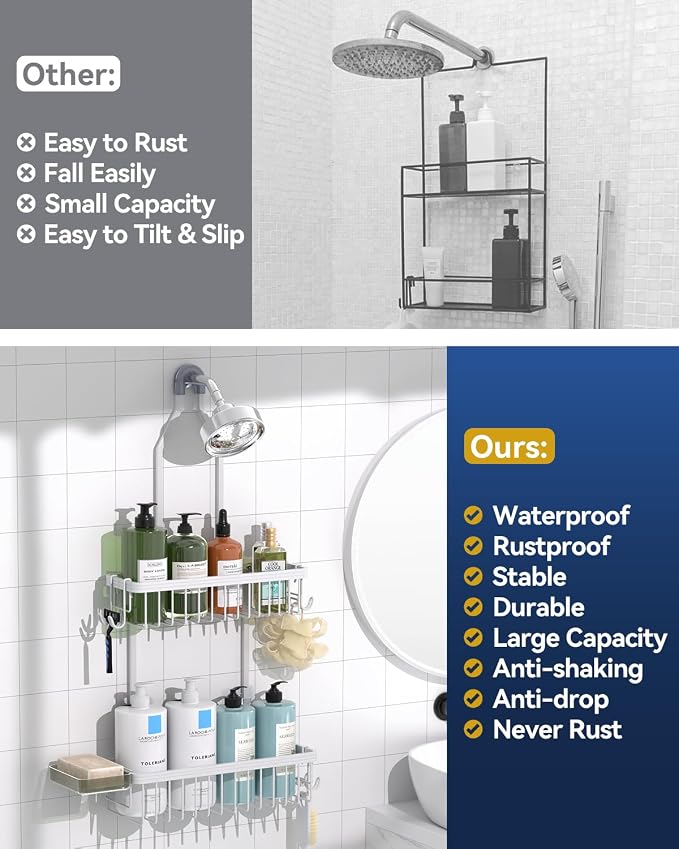 YASONIC Shower Caddy Hanging, Never Rust Shower Organizer Hanging, Aluminum - Image 9