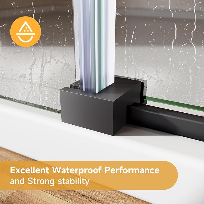 Frameless Sliding Shower Door, Matte Black Finish - Image 8