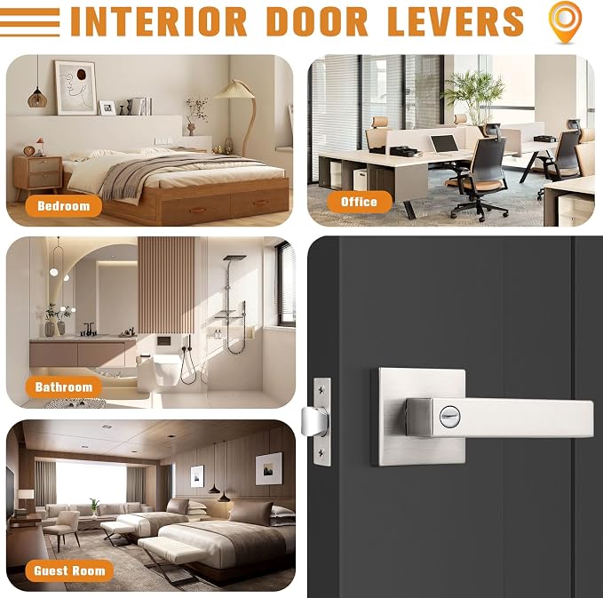 Probrico Interior Brushed Nickel Door Handle, Heavy Duty, Flat Square Privacy - Image 4