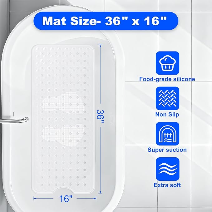 Silicone Bath Tub Mat Non Slip, Upgraded Bathtub and Shower Mats, Machine - Image 2