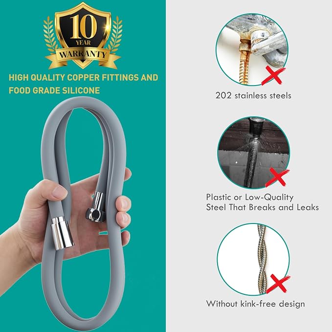 Ultra-Soft Silicone Shower Hose Replacement, 79 Inch Extra Long HandHeld Hose - Image 5