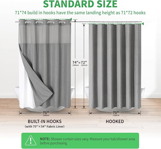 No Hooks Needed Linen Textured Shower Curtain - Image 6