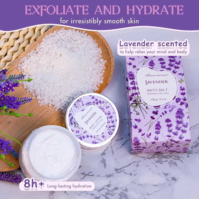 Bath Gift Baskets for Women, Lavender Relaxing Spa Gifts, Bath Spa Gift Basket - Image 4