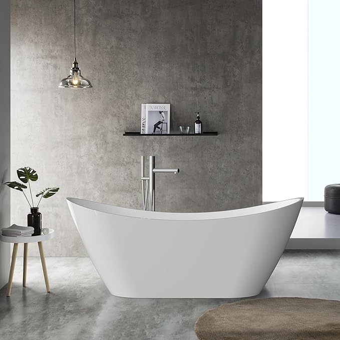 59 Inch Acrylic Freestanding Bathtub, Soaking Bathtub - Image 9