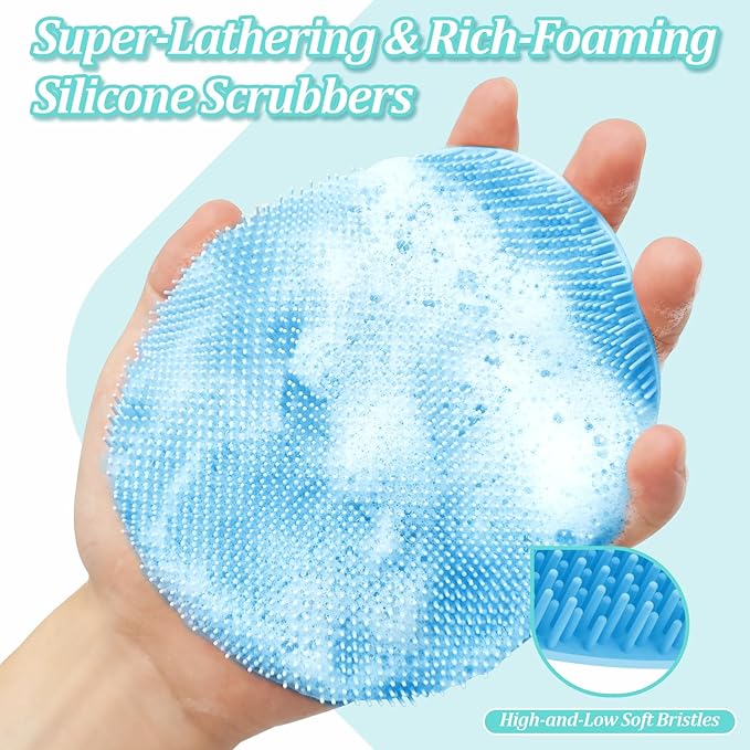 Soft Silicone Bath Glove & Face Scrubber Set 2PCS, 360° Anti-Slip & Hand-fit - Image 4