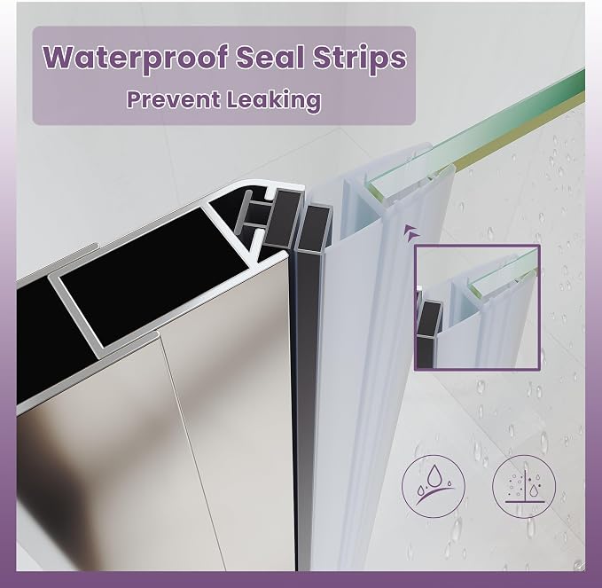 Glass Shower Door 31.5-33" W x 72" H, Semi-Frameless Pivot Shower Door - Image 2