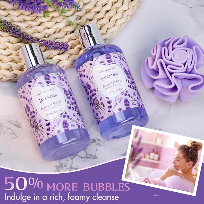 Bath Gift Baskets for Women, Lavender Relaxing Spa Gifts, Bath Spa Gift Basket - Image 3