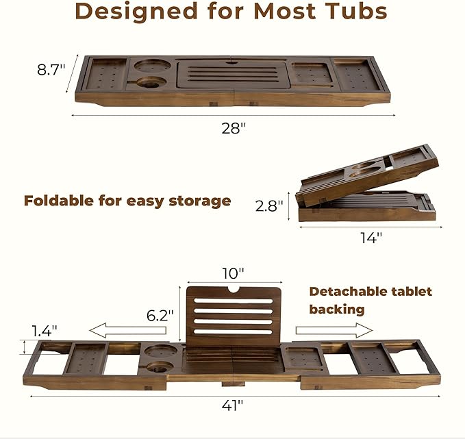 Teak Bathtub Tray Expandable Bathroom Tray - Image 4