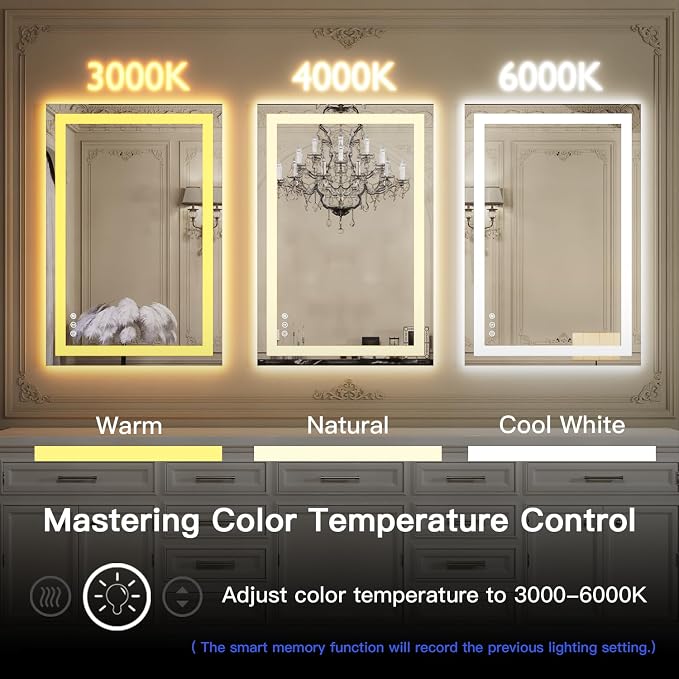 ISKM 32'' x 24'' LED Mirror for Bathroom Lighted Vanity Mirror for Wall Front - Image 4