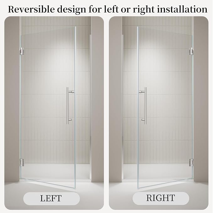 33.6-33.8" x 72" Frameless Hinged Shower Door, Single Swing Shower Panel - Image 7
