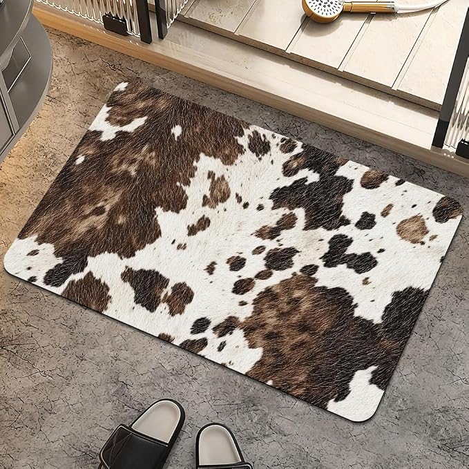 Bath Mat Rug, Animal Cow Skin Texture Non Slip Quick Dry Super Absorbent Thin by ZHUZHISHAN