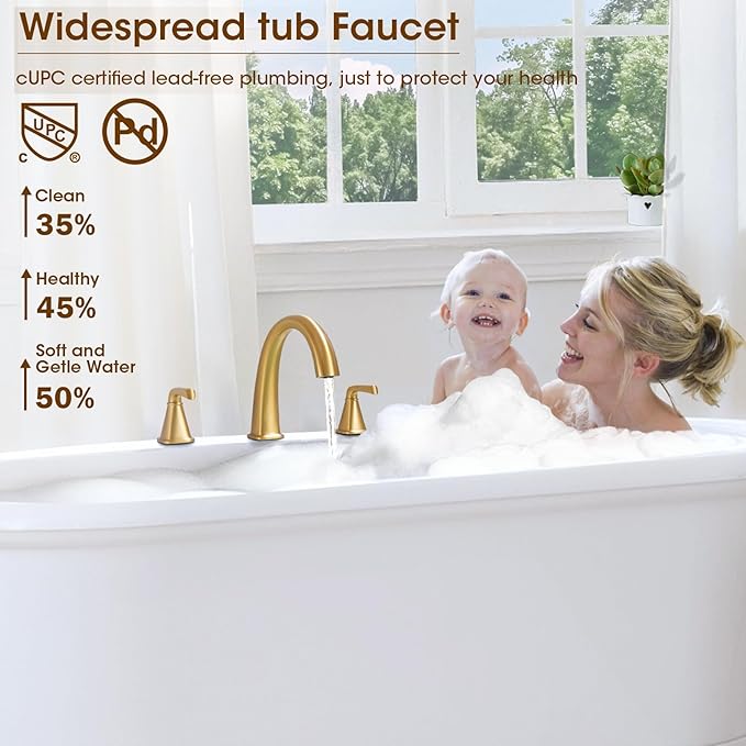 Brushed Gold Roman Tub Faucet, Solid Brass Bathtub Faucet Set - Image 3
