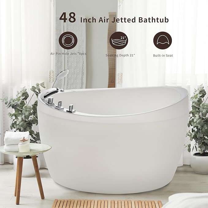 Empava Air Jetted Massage Bath Tub 48 in. Freestanding Bathtub Air Mirco Bubble - Image 2