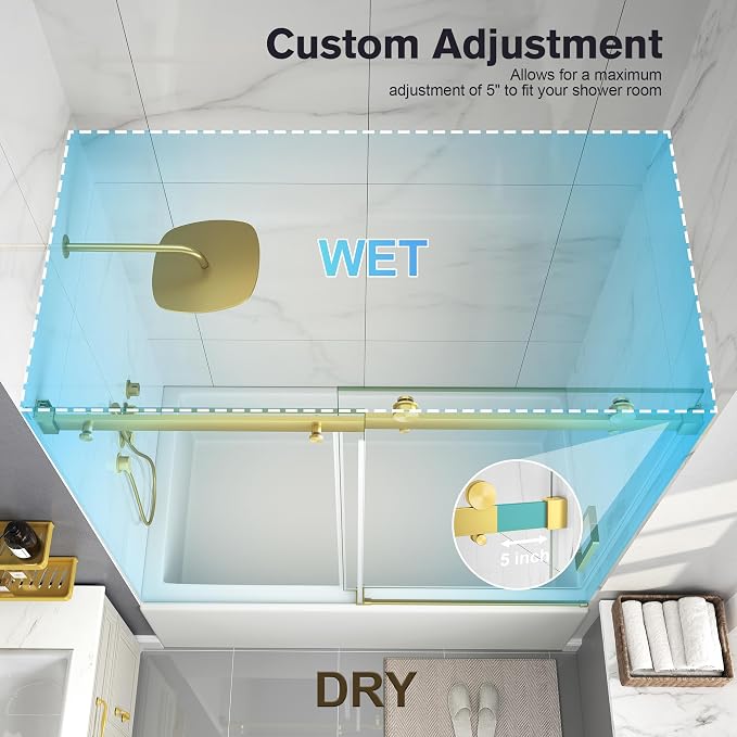 Frameless Bathtub Shower Door, 55-60" W x 60" H Sliding Tub Shower Door - Image 7
