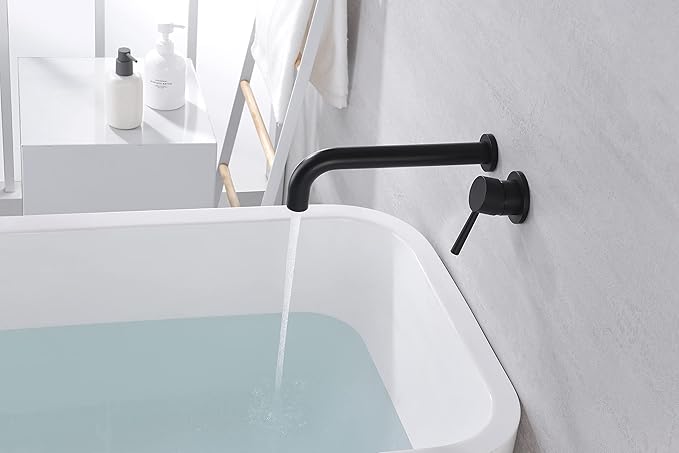 SUMERAIN Matte Black Tub Faucet Wall Mount Bath Tub Filler Extra Long Spout - Image 4