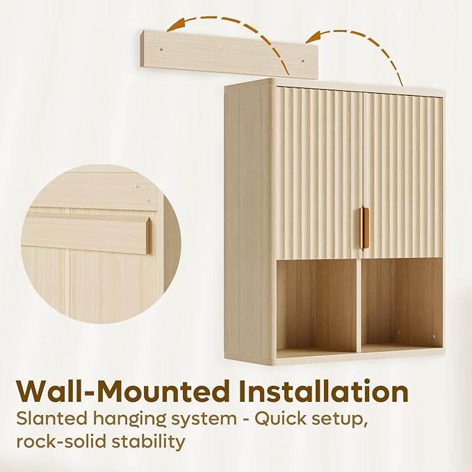 Bestier Fluted Bathroom Wall Cabinet Over The Toilet Storage, Laundry Cabinet - Image 7