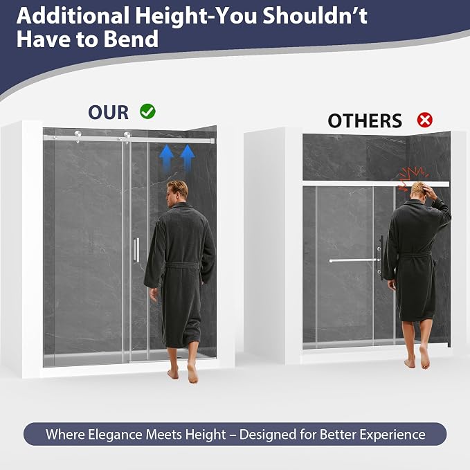 Frameless Shower Door, 43-48" W x 76" H Sliding Glass Shower Door, 1/4''(6mm - Image 3