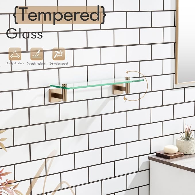 KOKOSIRI Wall Shelves Bathroom Hardware Glass Floating Shelf Small Hanging Rack - Image 5