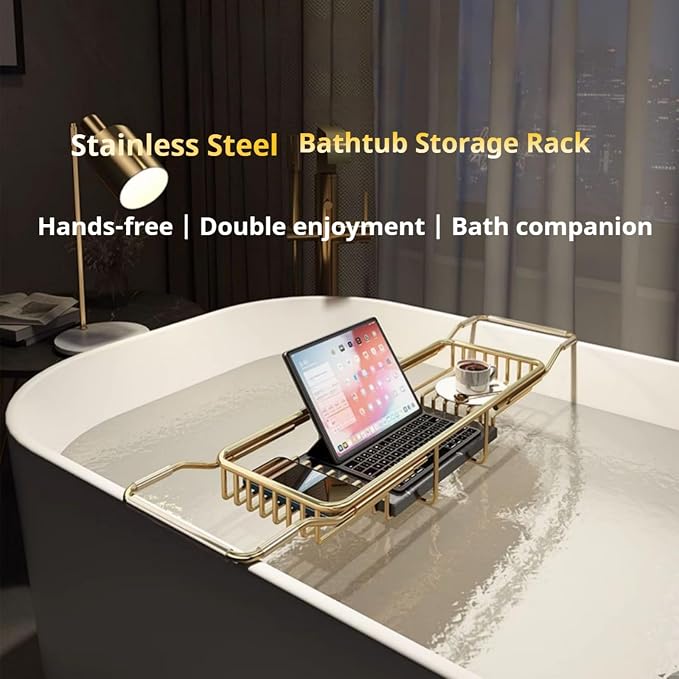 Bathtub Tray Caddy for Luxury Bath, Stainless Steel 26.8-35.4 in Expandable - Image 4