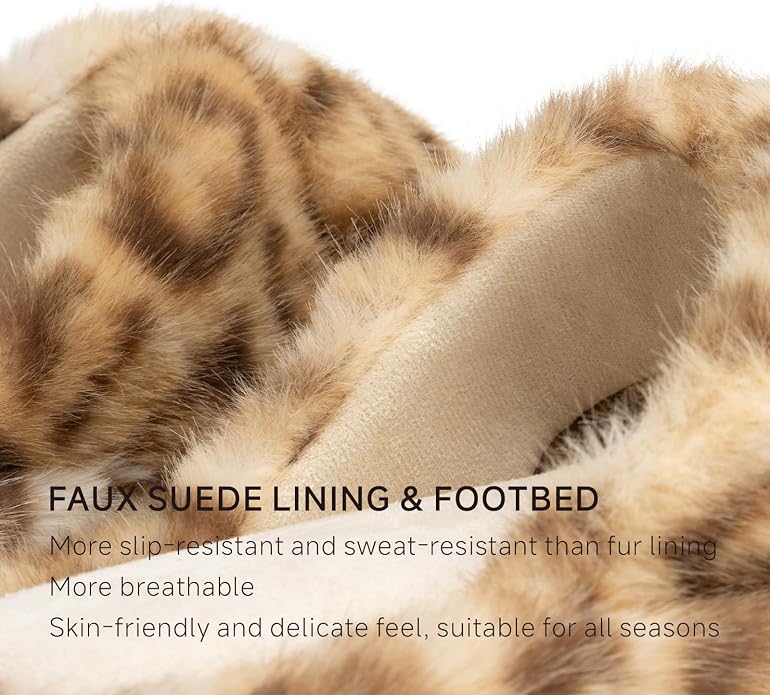 Chantomoo Womens Slippers Memory Foam Fuzzy Cross Band Faux Fur Slippers - Image 2