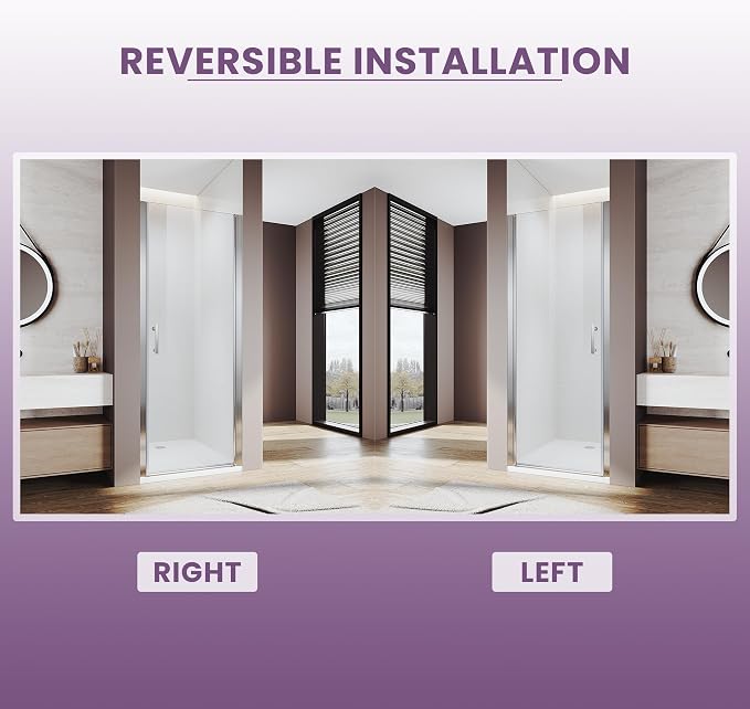 Glass Shower Door 31.5-33" W x 72" H, Semi-Frameless Pivot Shower Door - Image 7