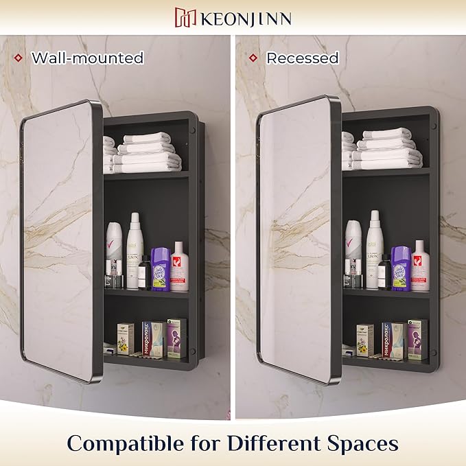 Keonjinn 48 x 32 Inch Large Black Medicine Cabinets, Recessed Bathroom Medicine - Image 6