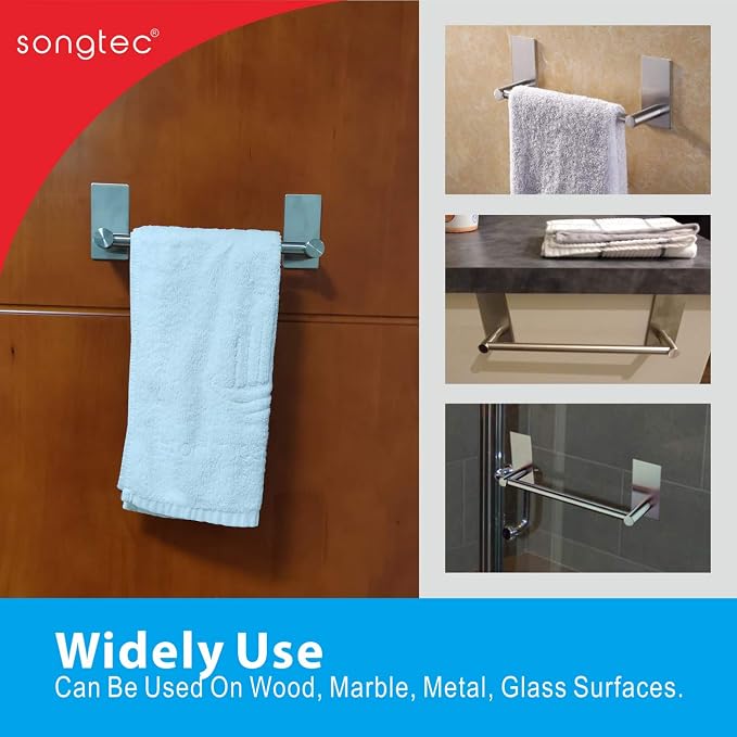 Adhesive Towel Bar 9-inch, Stick On Bath Towel Rack, Hand Towel Holders - Image 3