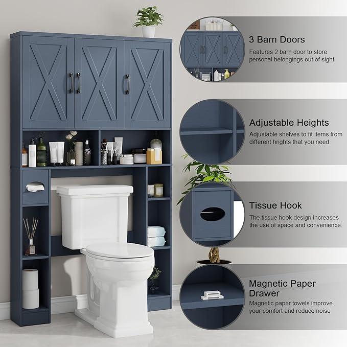 Over The Toilet Storage Cabinet, Farmhouse Toilet Cabinet Rack - Image 3